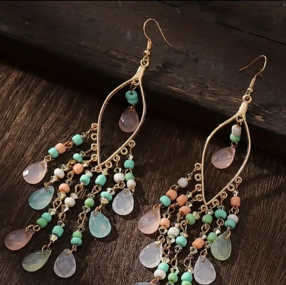 Jewelry - Polychrome Beaded Teardrop Earrings